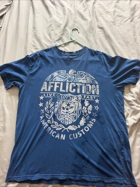 Affliction Blue Graphic Tee with White Crest Logo